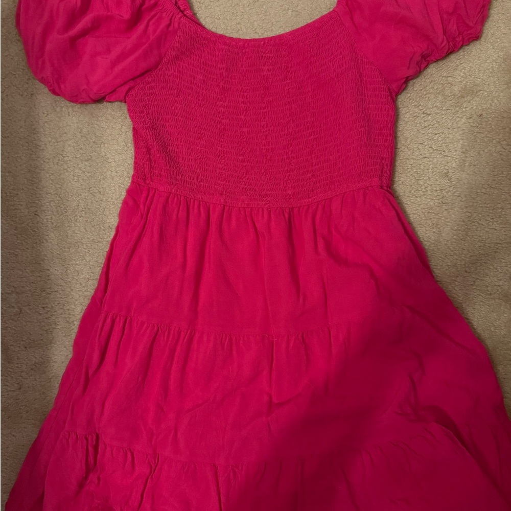 Hot Pink Mini Dress with Puff Sleeves